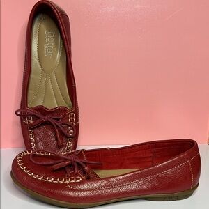 Hotter Honiton Red Flat Leather Slip On Moccasin Shoes Size 9